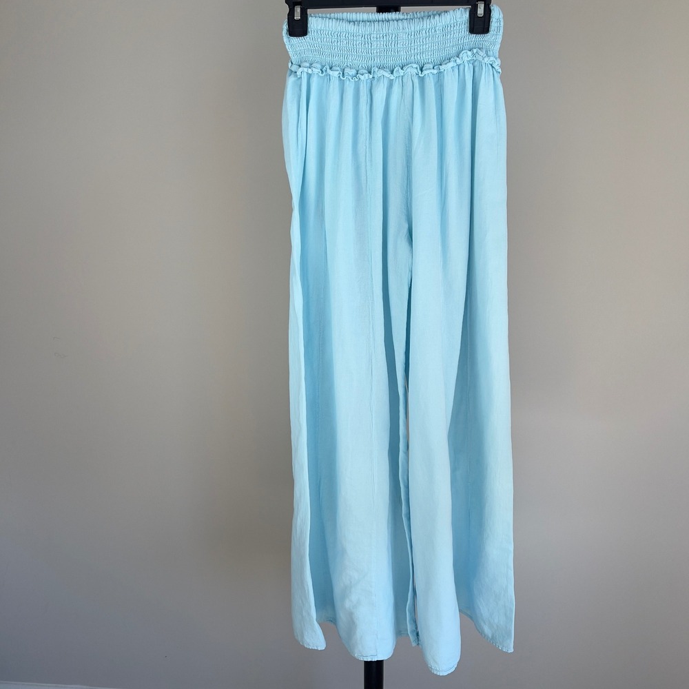 Blanco By Nature Blue Cotton Gauze Wide Leg Smocked Waist Pants Size M
